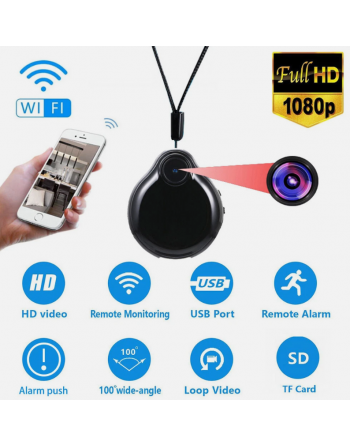 Micro Câmera Pingente Colar HD 1080P Secreta com Wi-Fi