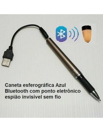 Caneta esferográfica Azul Bluetooth com ponto eletrônico espião invisível sem fio 