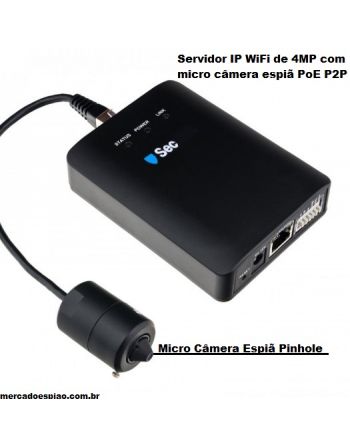 Servidor IP WiFi de 4MP com micro câmera espiã PoE P2P
